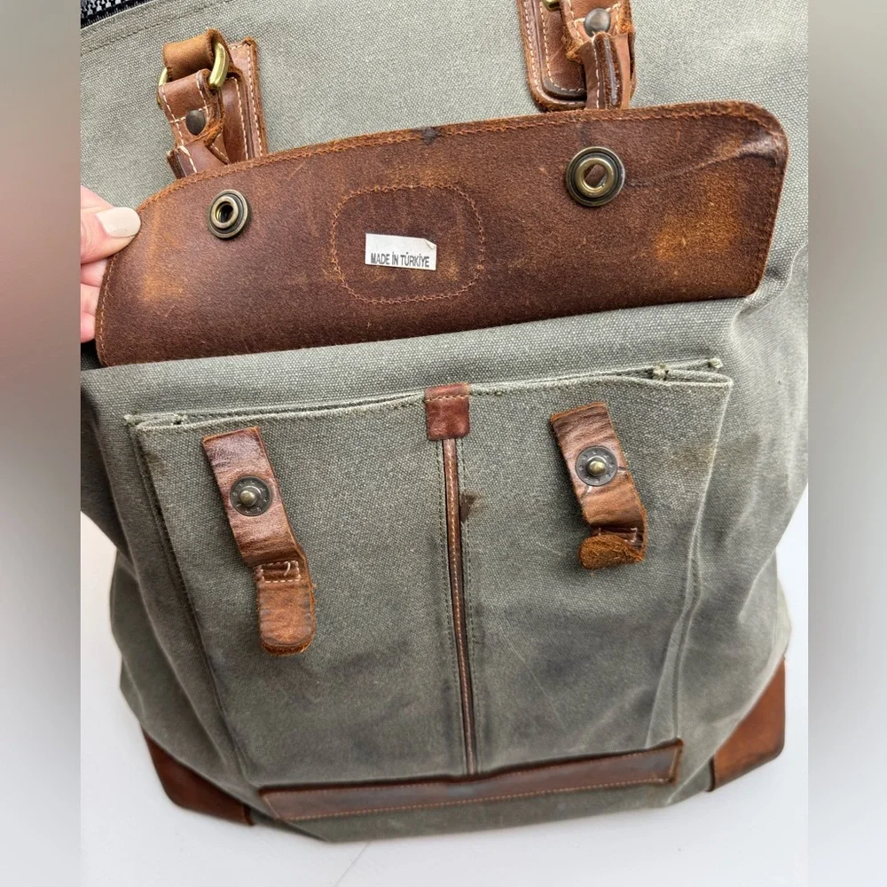 VTG Canvas Leather Trim Filson Style Duffle Bag Rugged Distressed Stained READ